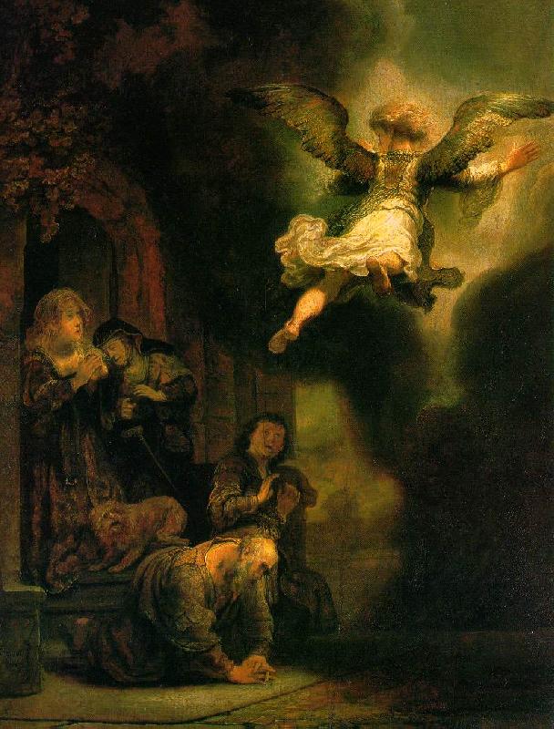 REMBRANDT Harmenszoon van Rijn The Archangel Leaving the Family of Tobias China oil painting art